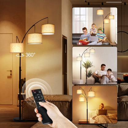 Lampada da terra a LED ad arco, dimmerabile, moderna, nera, con 3 luci, ad arco e di altezza elevata.