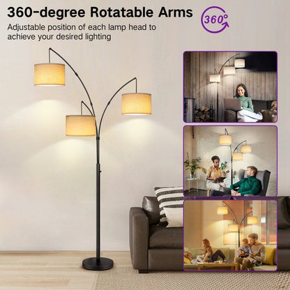 Lampada da terra a LED ad arco, dimmerabile, moderna, nera, con 3 luci, ad arco e di altezza elevata.
