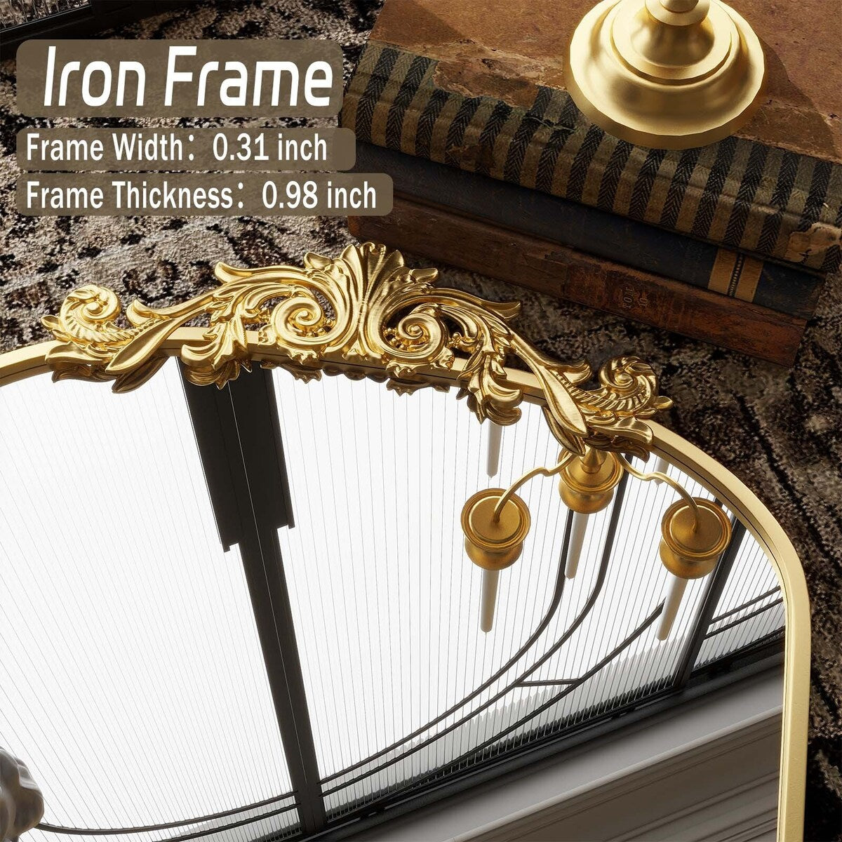 Specchio a figura intera ad arco con motivo floreale barocco