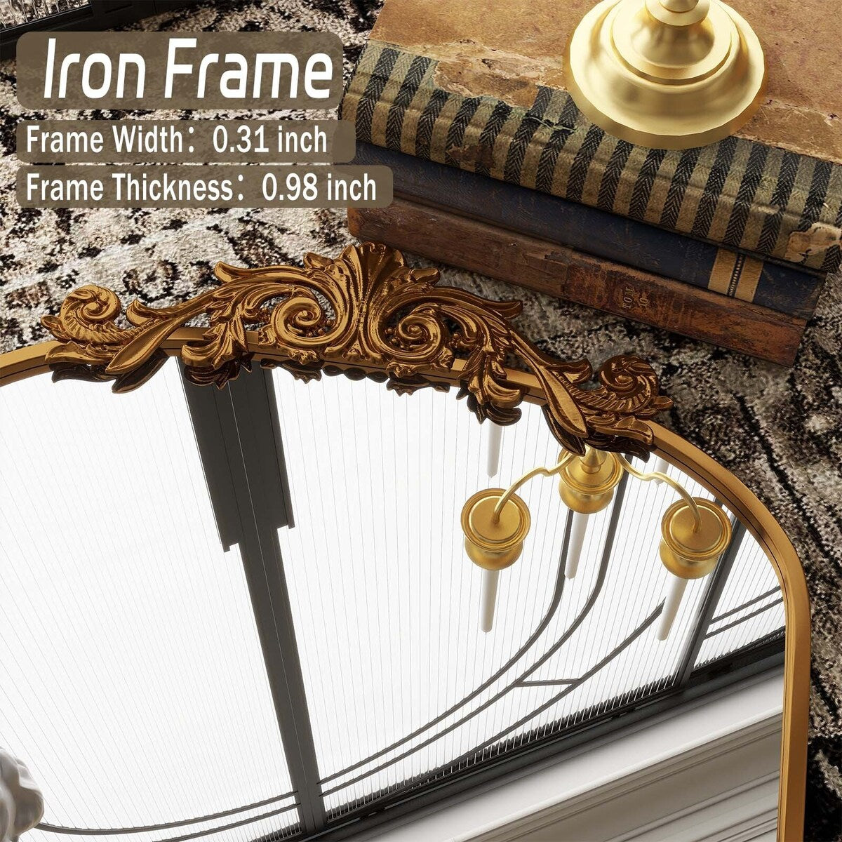 Specchio a figura intera ad arco con motivo floreale barocco