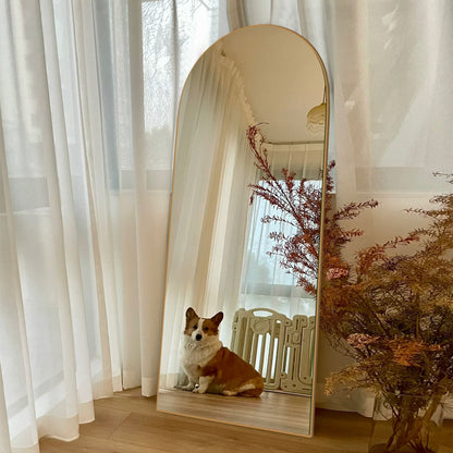 Specchio a figura intera da terra in legno con arco, specchio da parete