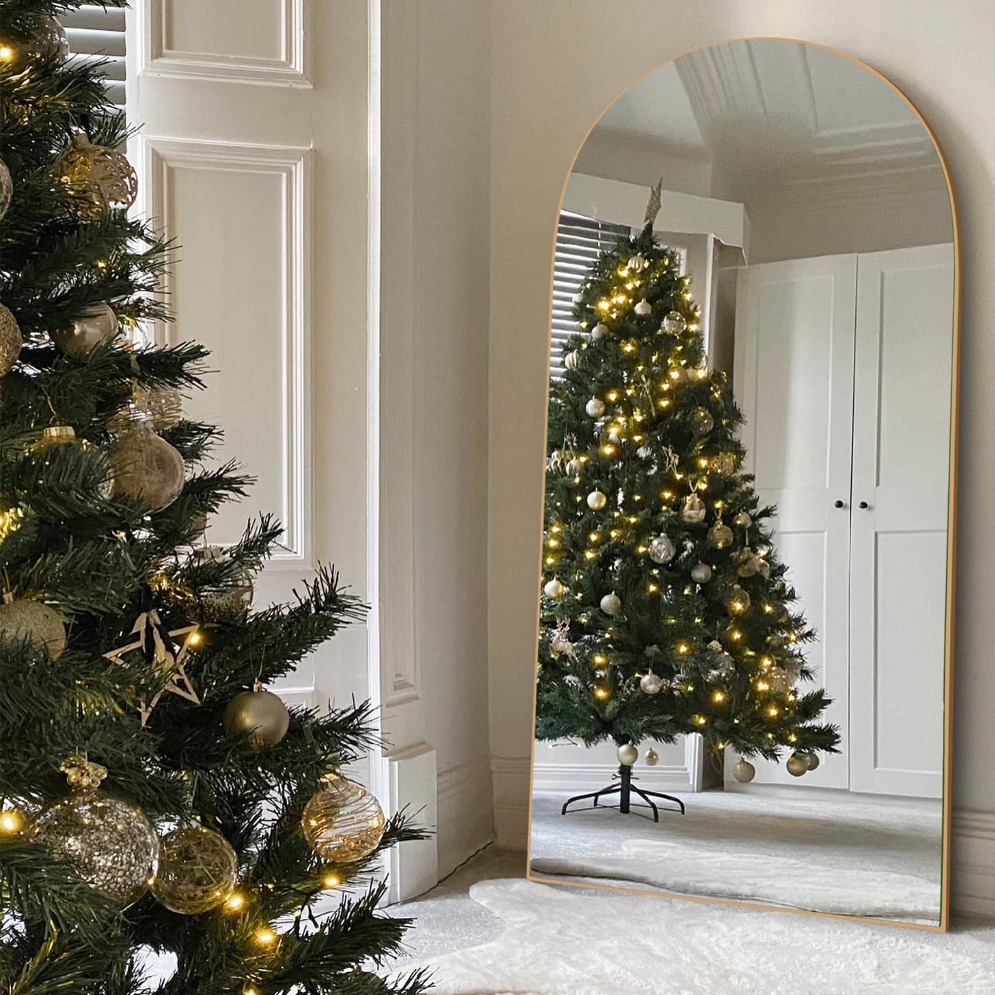 Specchio a figura intera da terra in legno con arco, specchio da parete