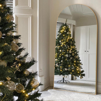 Specchio a figura intera da terra in legno con arco, specchio da parete