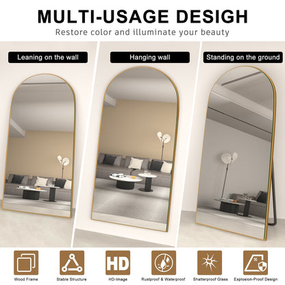 Specchio a figura intera da terra in legno con arco, specchio da parete