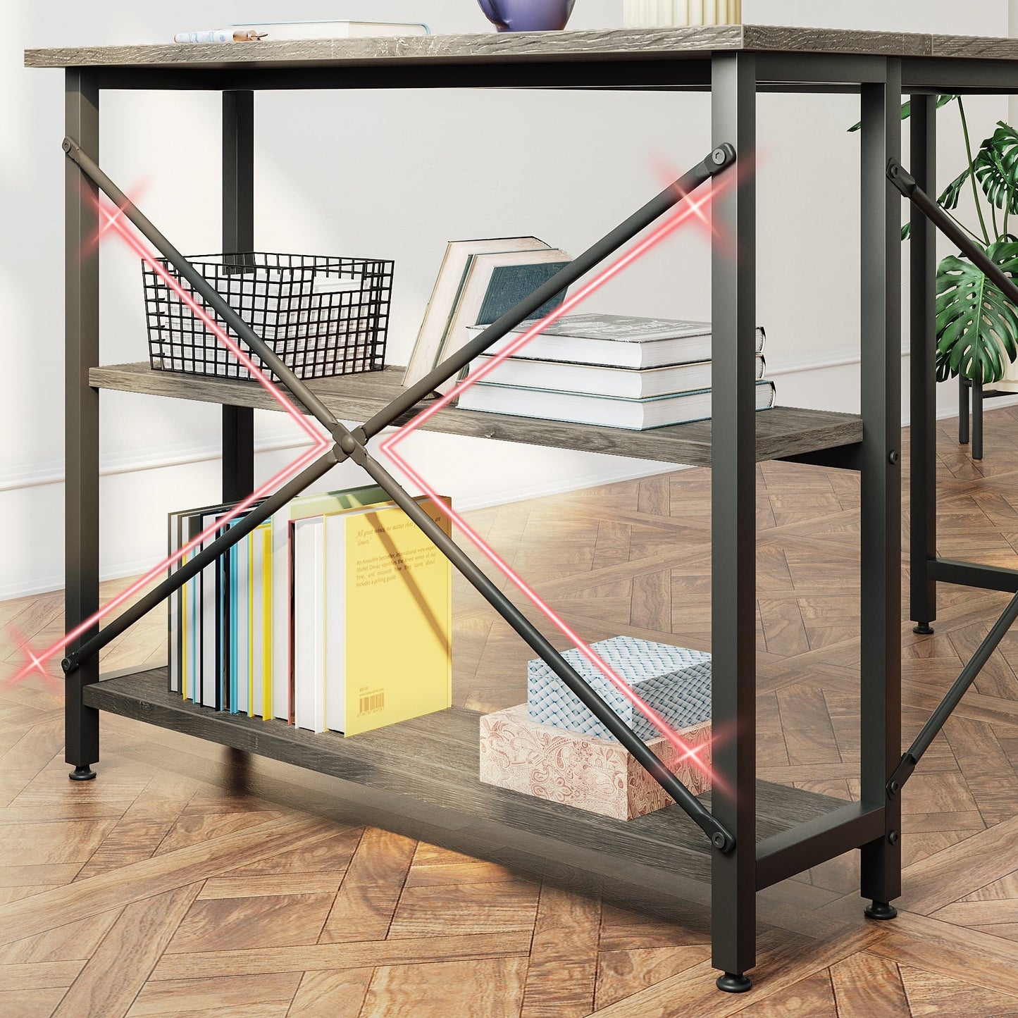 Scrivania a forma di L di piccole dimensioni con ripiani portaoggetti, scrivania da computer d'angolo