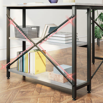 Scrivania a forma di L di piccole dimensioni con ripiani portaoggetti, scrivania da computer d'angolo