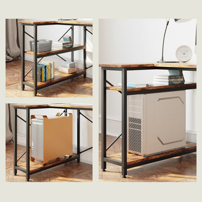 Scrivania a forma di L di piccole dimensioni con ripiani portaoggetti, scrivania da computer d'angolo