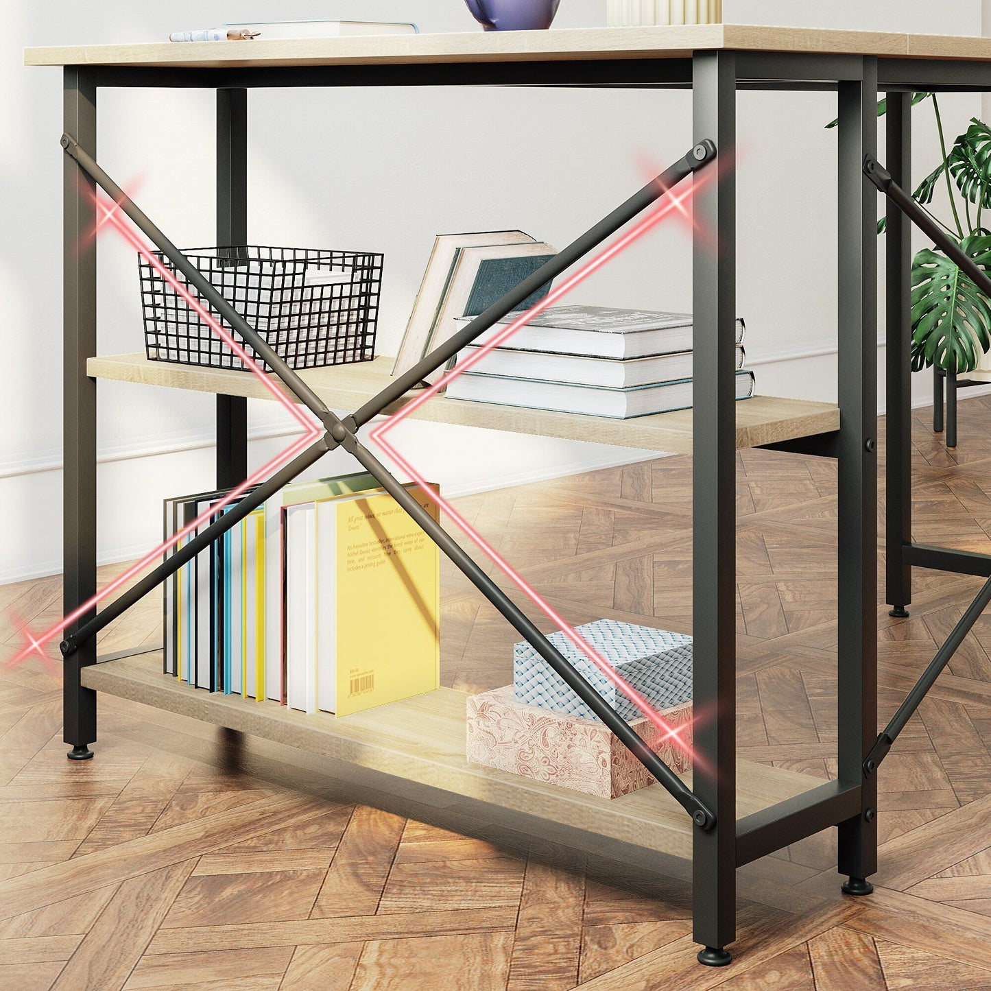 Scrivania a forma di L di piccole dimensioni con ripiani portaoggetti, scrivania da computer d'angolo