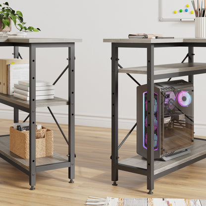 Scrivania a forma di L di piccole dimensioni con ripiani portaoggetti, scrivania da computer d'angolo