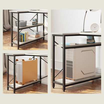 Scrivania a forma di L di piccole dimensioni con ripiani portaoggetti, scrivania da computer d'angolo