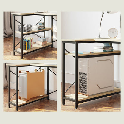 Scrivania a forma di L di piccole dimensioni con ripiani portaoggetti, scrivania da computer d'angolo