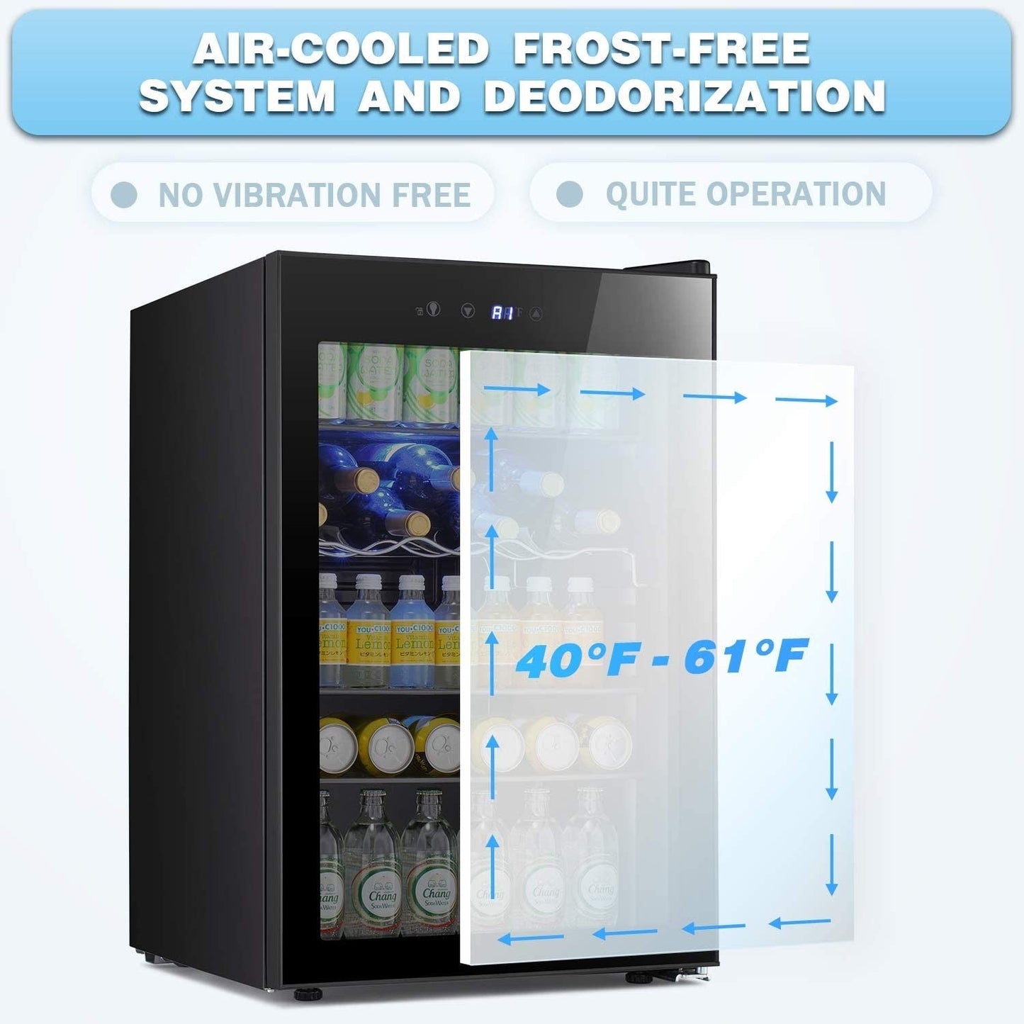 Frigo per vini da 4,4 piedi cubi con luci a LED e pulsanti touch, ripiani rimovibili, rumore inferiore a 38 dB.