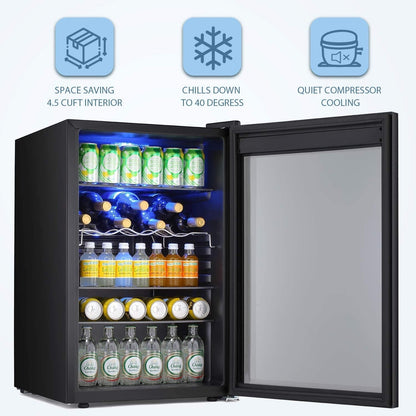 Frigo per vini da 4,4 piedi cubi con luci a LED e pulsanti touch, ripiani rimovibili, rumore inferiore a 38 dB.