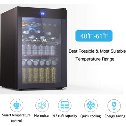 Frigo per vini da 4,4 piedi cubi con luci a LED e pulsanti touch, ripiani rimovibili, rumore inferiore a 38 dB.
