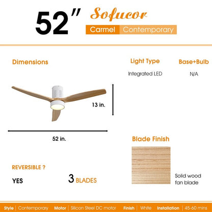 Ventilatore da soffitto a soffitto a scomparsa da 52 pollici in stile farmhouse con luce e telecomando, motore DC reversibile.