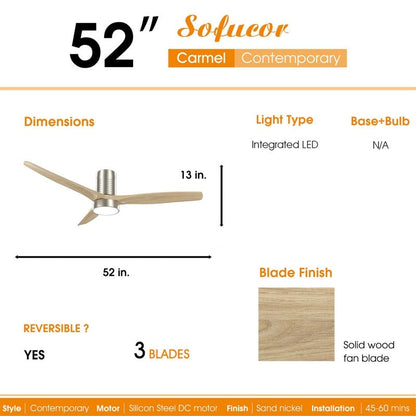 Ventilatore da soffitto a soffitto a scomparsa da 52 pollici in stile farmhouse con luce e telecomando, motore DC reversibile.