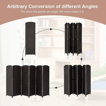 Paravento divisorio per ambienti, alto 180 cm, in fibra intrecciata, a pannelli pieghevoli, autoportante.