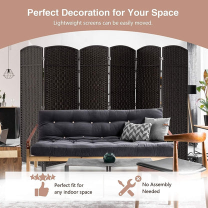 Paravento divisorio per ambienti, alto 180 cm, in fibra intrecciata, a pannelli pieghevoli, autoportante.