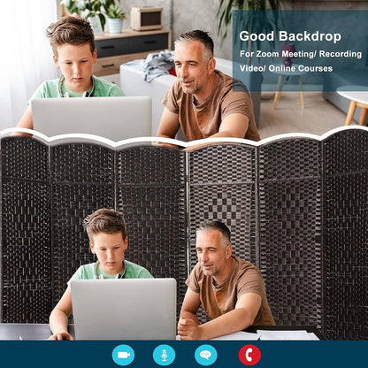 Paravento divisorio per ambienti, alto 180 cm, in fibra intrecciata, a pannelli pieghevoli, autoportante.