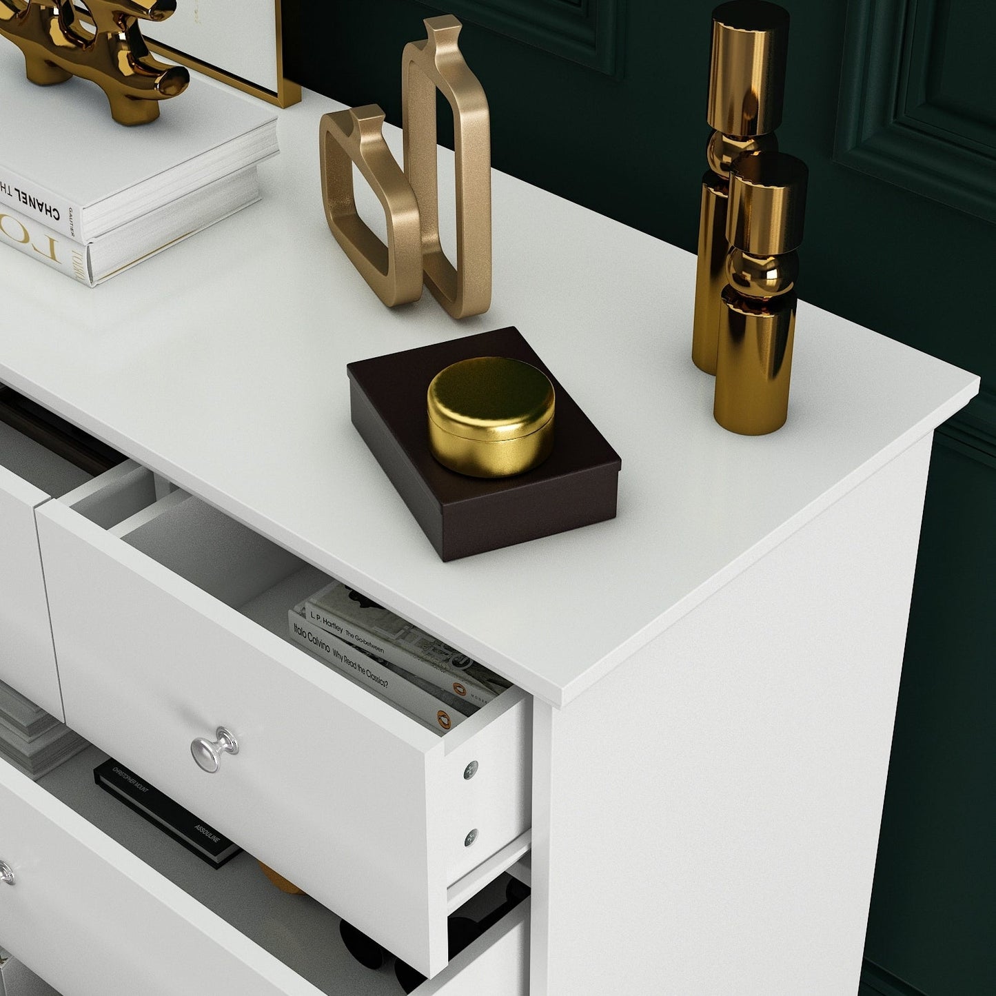 Comò da camera da letto doppia larga 55,1 pollici con cassetti portaoggetti