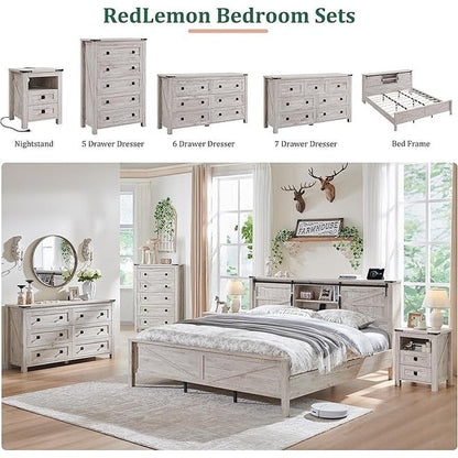 Comò in legno alto 48 pollici, stile farmhouse, con 5 cassetti, per la camera da letto.