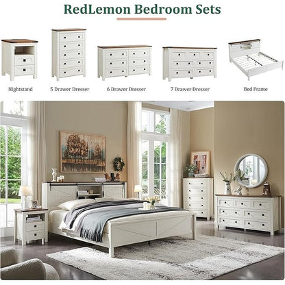 Comò in legno alto 48 pollici, stile farmhouse, con 5 cassetti, per la camera da letto.