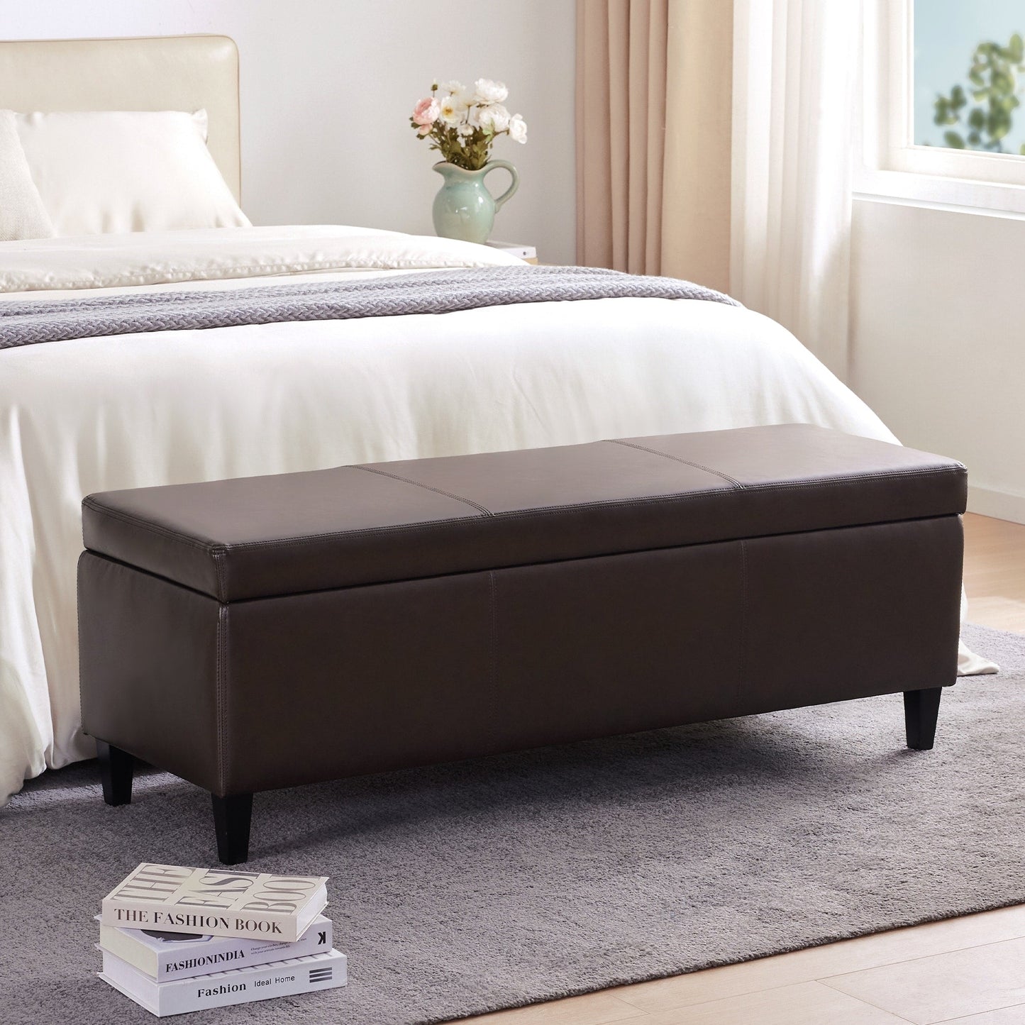 Pouf contenitore rettangolare imbottito con rivestimento in similpelle - 50,3 x 17,50 x 18 cm