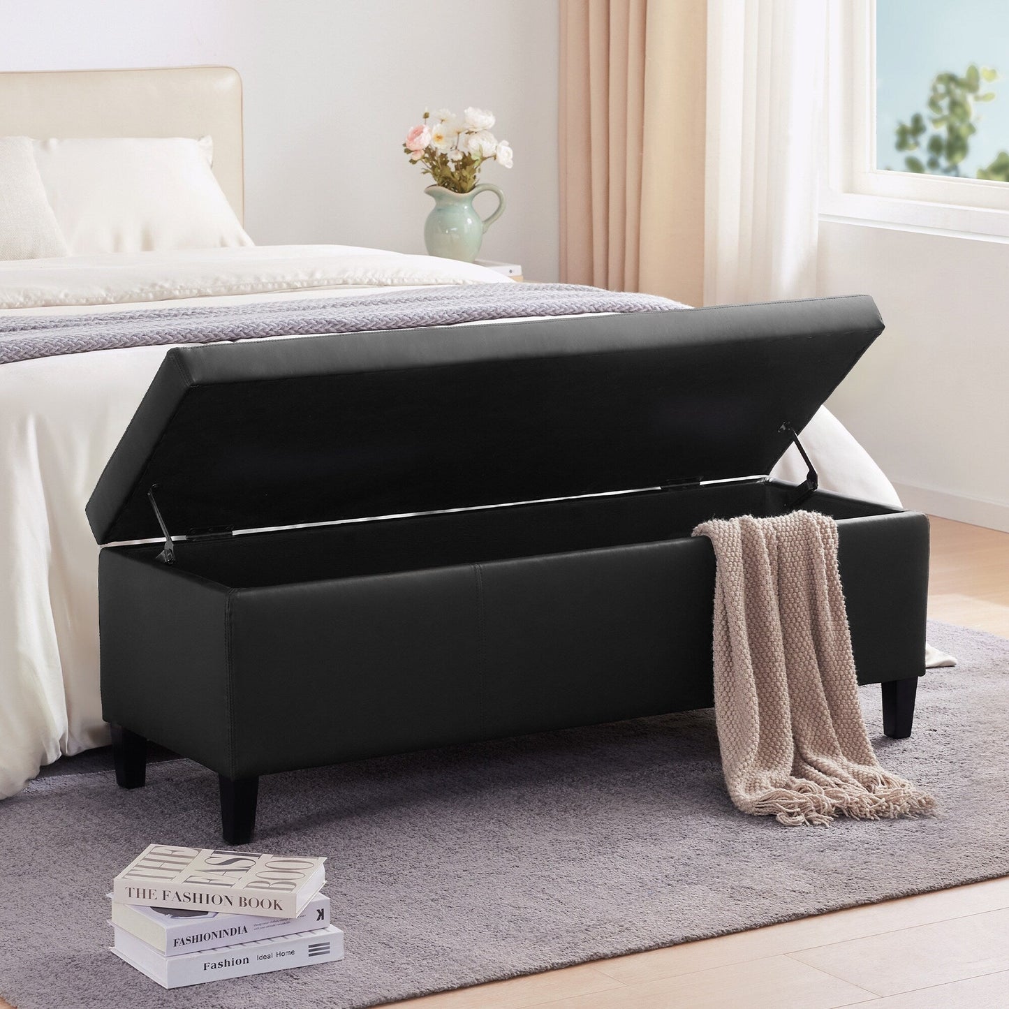 Pouf contenitore rettangolare imbottito con rivestimento in similpelle - 50,3 x 17,50 x 18 cm