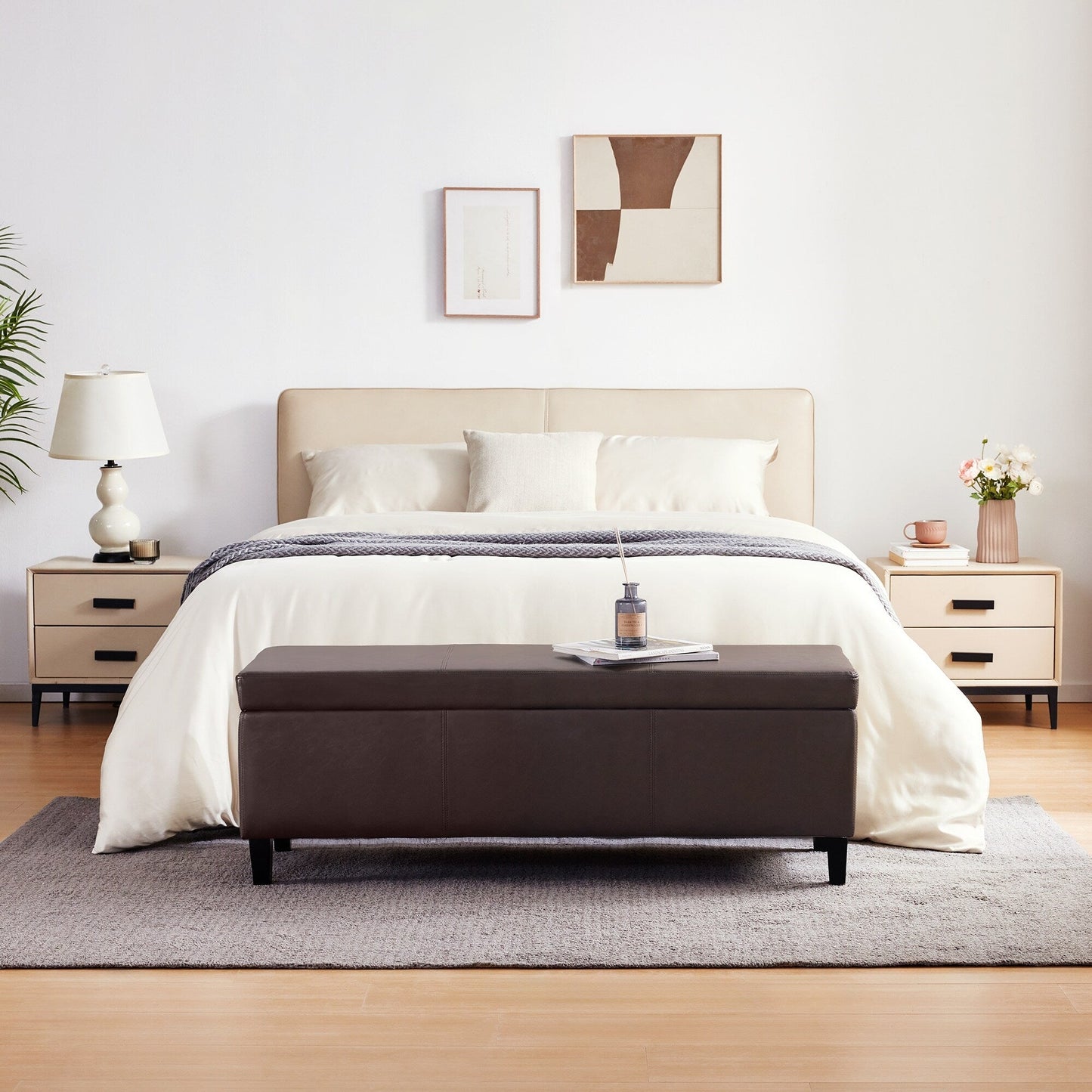 Pouf contenitore rettangolare imbottito con rivestimento in similpelle - 50,3 x 17,50 x 18 cm