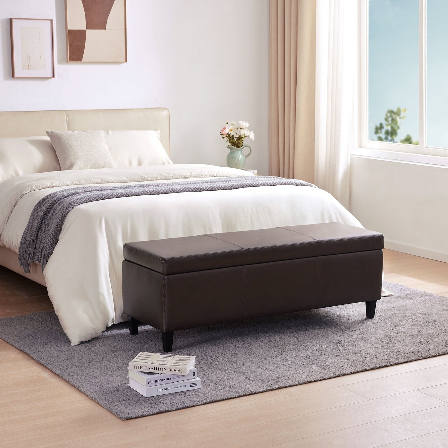 Pouf contenitore rettangolare imbottito con rivestimento in similpelle - 50,3 x 17,50 x 18 cm