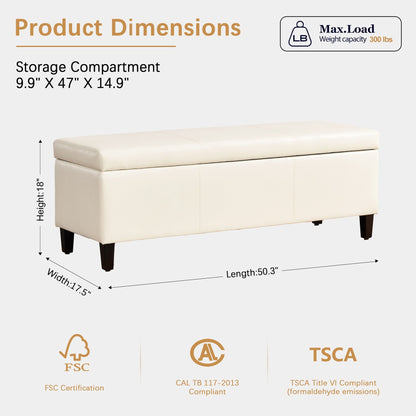 Pouf contenitore rettangolare imbottito con rivestimento in similpelle - 50,3 x 17,50 x 18 cm