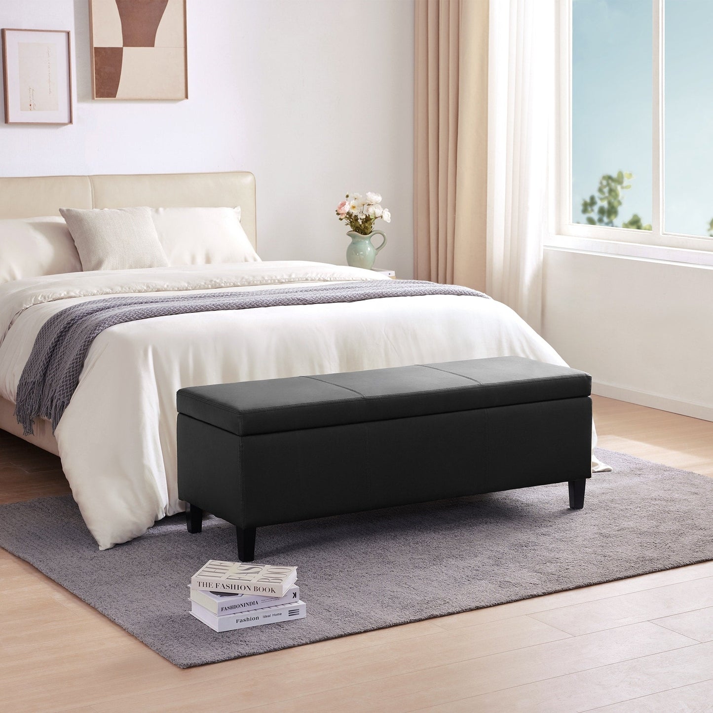 Pouf contenitore rettangolare imbottito con rivestimento in similpelle - 50,3 x 17,50 x 18 cm