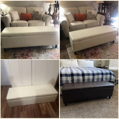 Pouf contenitore rettangolare imbottito con rivestimento in similpelle - 50,3 x 17,50 x 18 cm