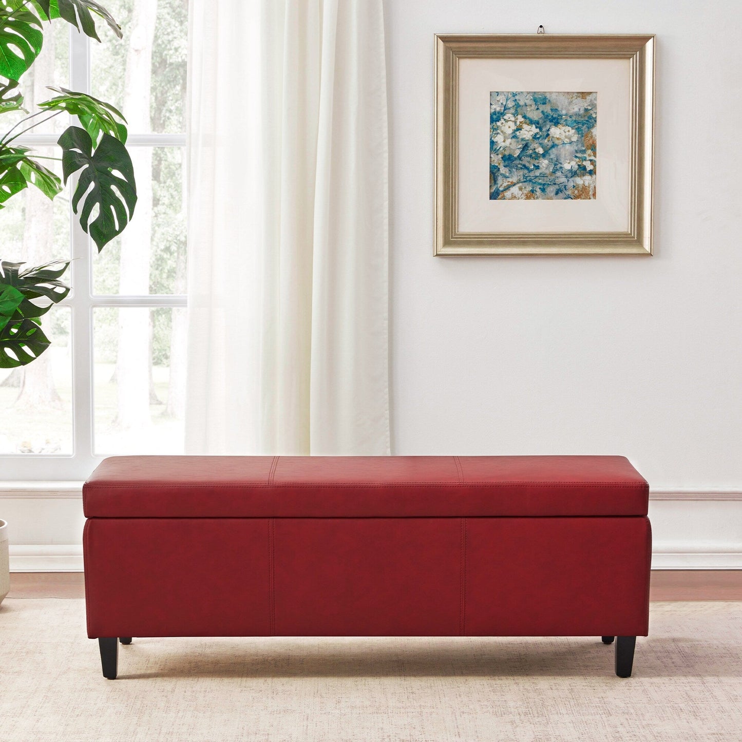 Pouf contenitore rettangolare imbottito con rivestimento in similpelle - 50,3 x 17,50 x 18 cm