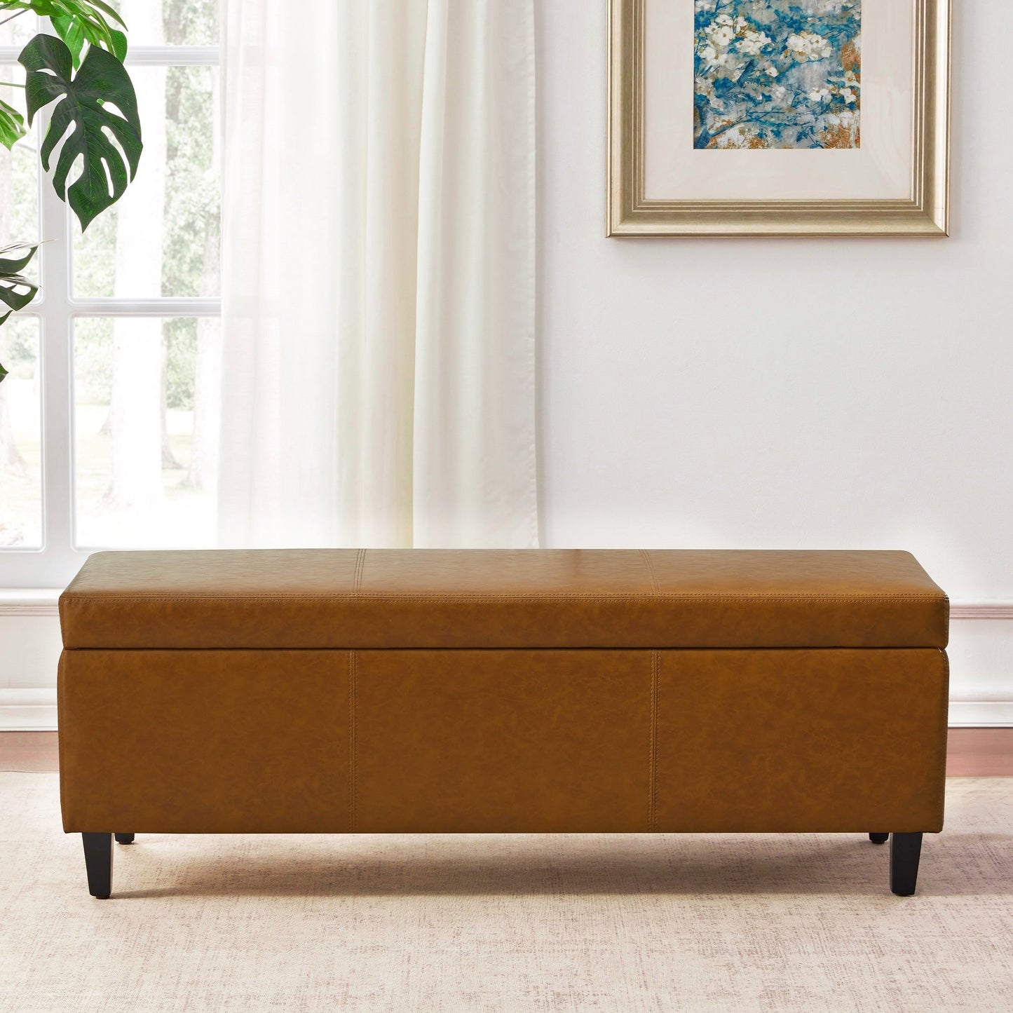 Pouf contenitore rettangolare imbottito con rivestimento in similpelle - 50,3 x 17,50 x 18 cm