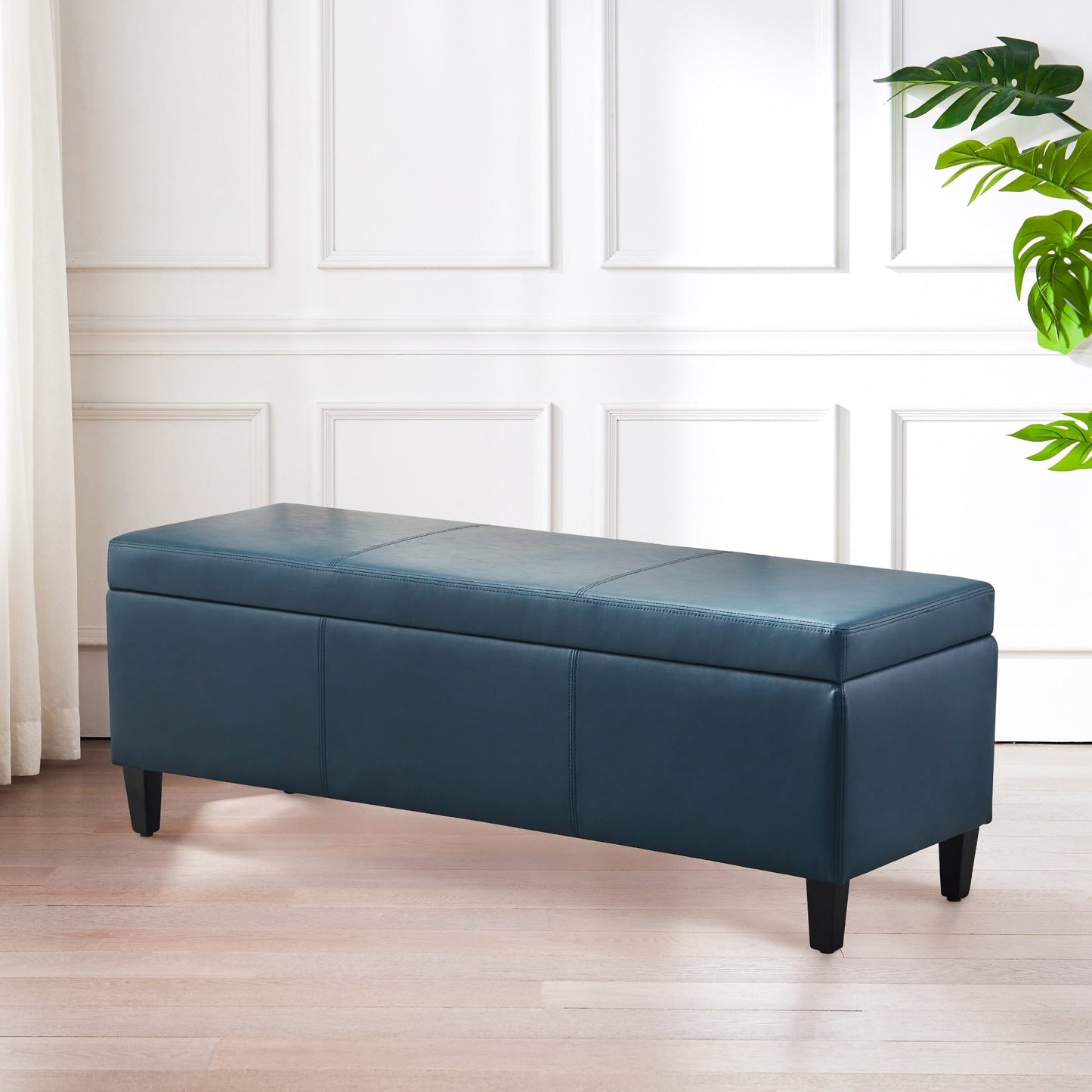 Pouf contenitore rettangolare imbottito con rivestimento in similpelle - 50,3 x 17,50 x 18 cm
