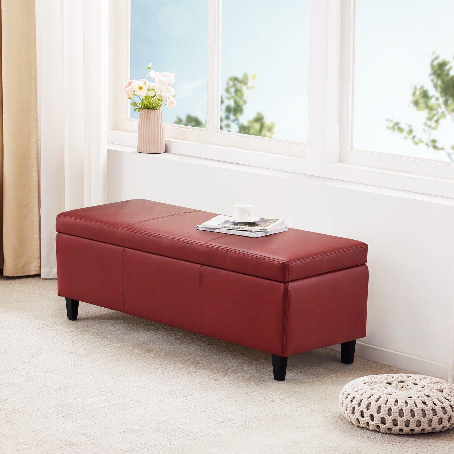 Pouf contenitore rettangolare imbottito con rivestimento in similpelle - 50,3 x 17,50 x 18 cm