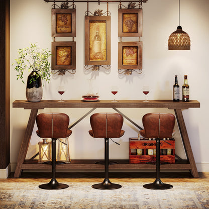 Tavolo da divano in legno rustico lungo 70,9 pollici con ripiano portaoggetti