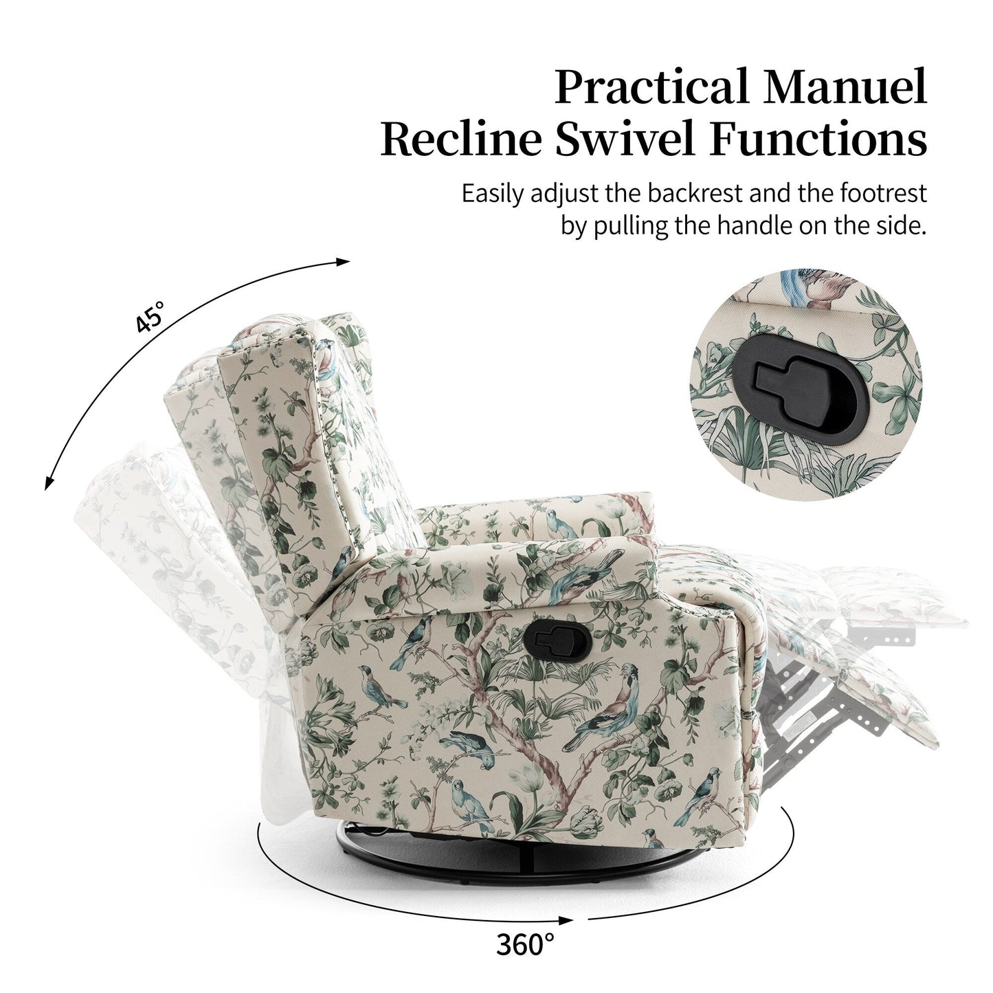 Set di 2 poltrone reclinabili con meccanismo manuale, girevoli e oscillanti, con motivo a 29'' di larghezza.