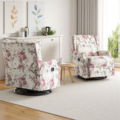 Set di 2 poltrone reclinabili con meccanismo manuale, girevoli e oscillanti, con motivo a 29'' di larghezza.