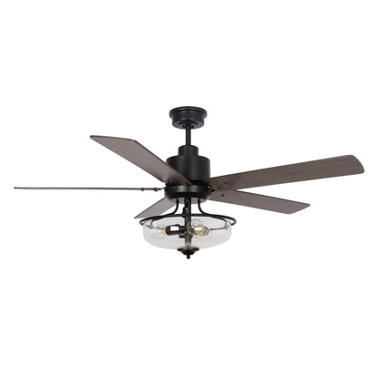 Ventilatore da soffitto con telecomando, diametro 52 pollici, 5 pale in legno reversibili e 3 luci.