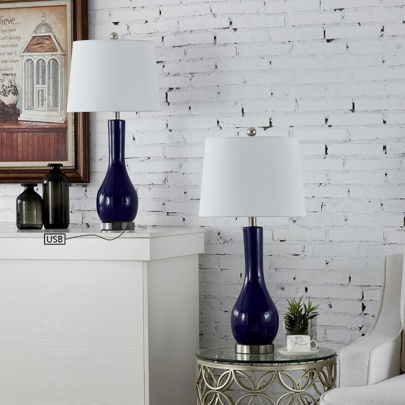 Set di 2 lampade da tavolo in ceramica da 28,5 cm con USB