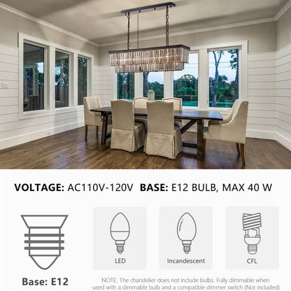 Lampadario a cristallo moderno e contemporaneo a 2 livelli, 47 pollici, grigio fumè e nero, per cucina, isola, sala da pranzo.