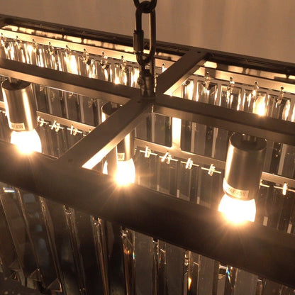 Lampadario a cristallo moderno e contemporaneo a 2 livelli, 47 pollici, grigio fumè e nero, per cucina, isola, sala da pranzo.