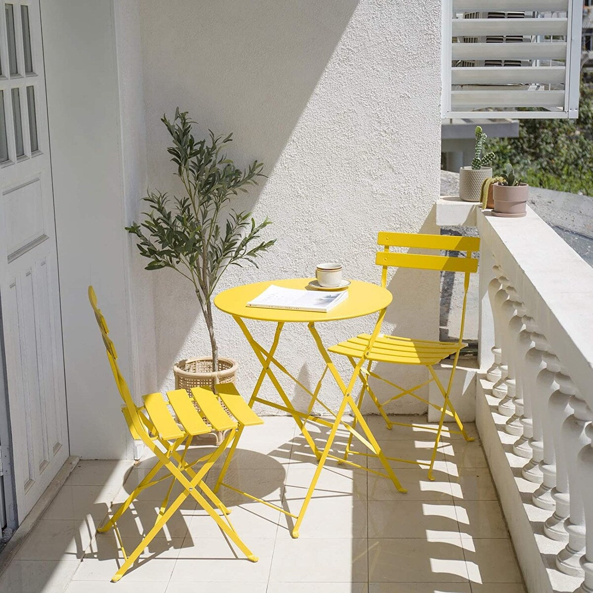 Set da bistrot pieghevole in metallo da 3 pezzi, set da conversazione per esterni/interni resistente alle intemperie, ideale per patio, cortile, giardino.