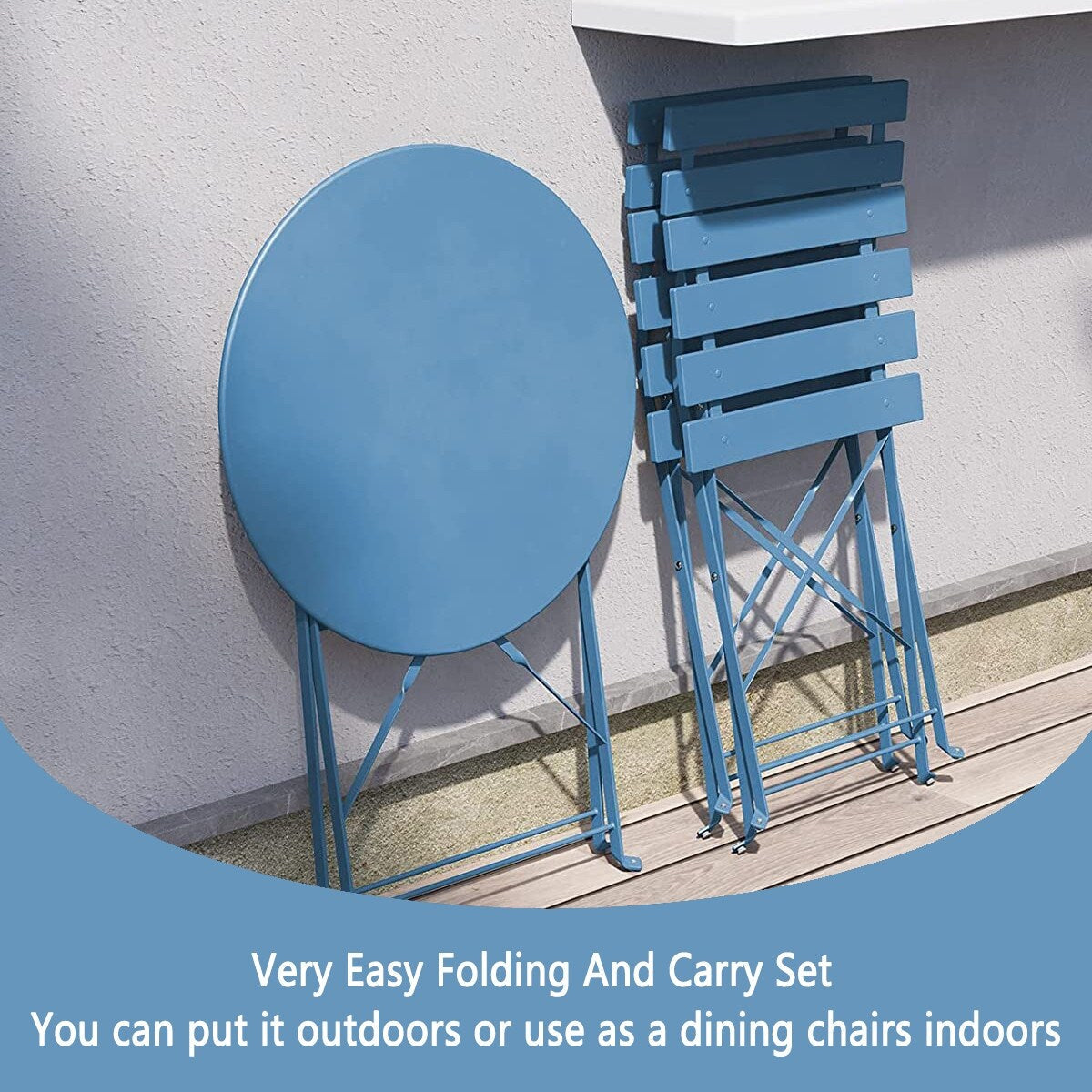 Set da bistrot pieghevole in metallo da 3 pezzi, set da conversazione per esterni/interni resistente alle intemperie, ideale per patio, cortile, giardino.