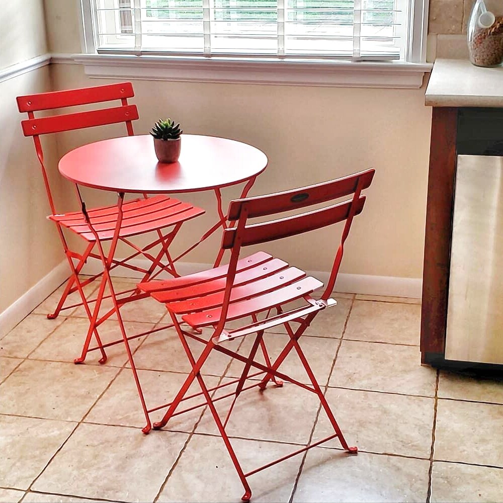 Set da bistrot pieghevole in metallo da 3 pezzi, set da conversazione per esterni/interni resistente alle intemperie, ideale per patio, cortile, giardino.