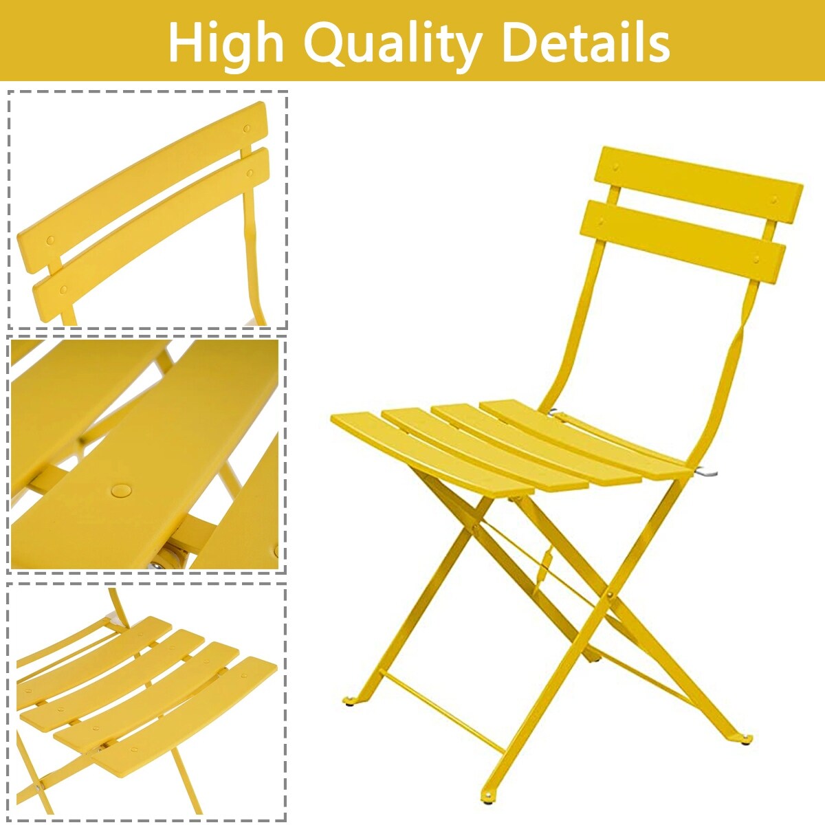 Set da bistrot pieghevole in metallo da 3 pezzi, set da conversazione per esterni/interni resistente alle intemperie, ideale per patio, cortile, giardino.