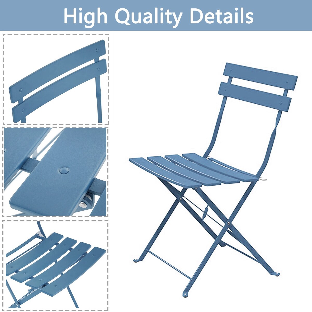 Set da bistrot pieghevole in metallo da 3 pezzi, set da conversazione per esterni/interni resistente alle intemperie, ideale per patio, cortile, giardino.