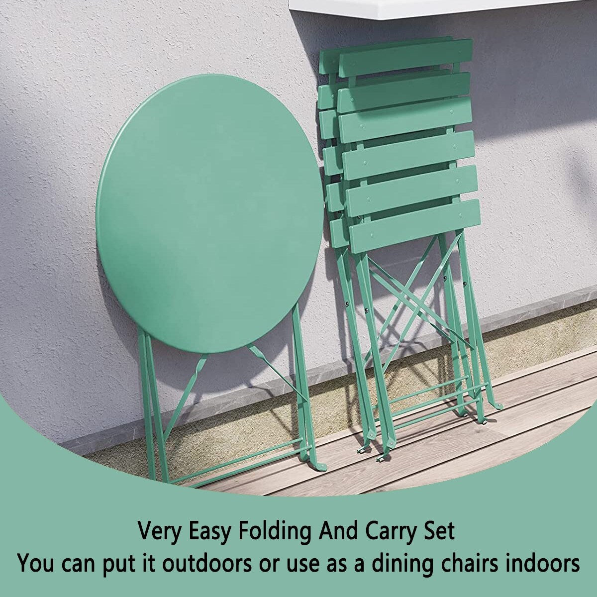 Set da bistrot pieghevole in metallo da 3 pezzi, set da conversazione per esterni/interni resistente alle intemperie, ideale per patio, cortile, giardino.